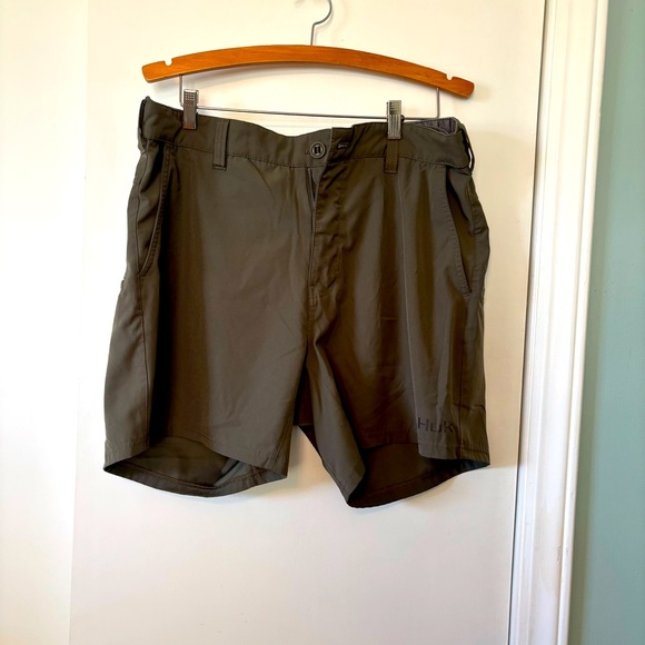 Huk Men's Dark Olive Athletic Shorts - Picture 1 of 7